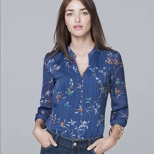 NWT WHBM Vine Floral Navy Blue Blouse Top 4